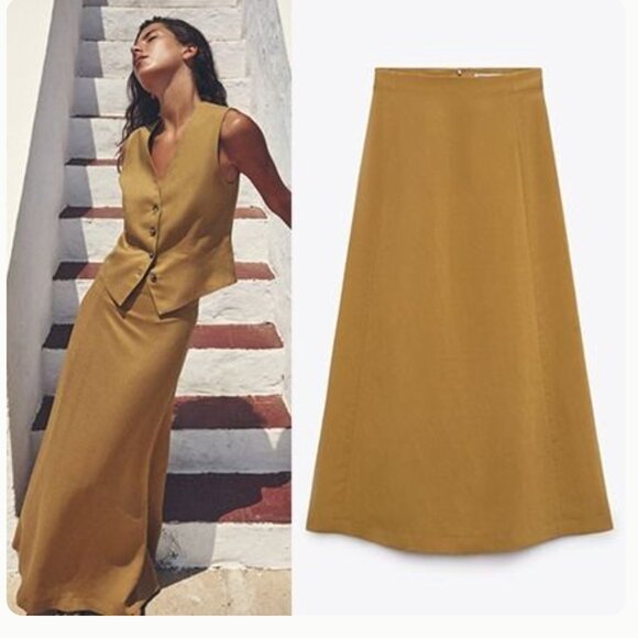 Zara Dresses & Skirts - ZARA LINEN TOFFEE TAUPE MAXI SKIRT
